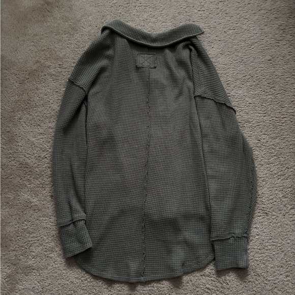 Aerie Lumberjane Waffle Long Sleeve Shirt Green - Picture 5 of 5